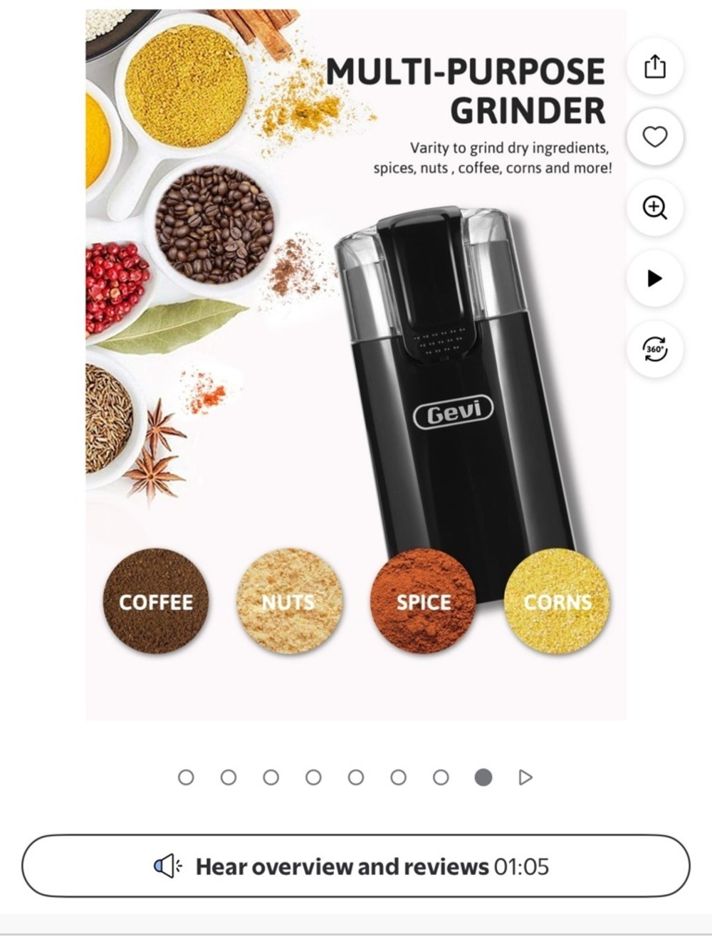 Gevi Electric Coffee Grinder Black Stainless Steel Blade Grinder 12 Cup - Picture 8 of 9